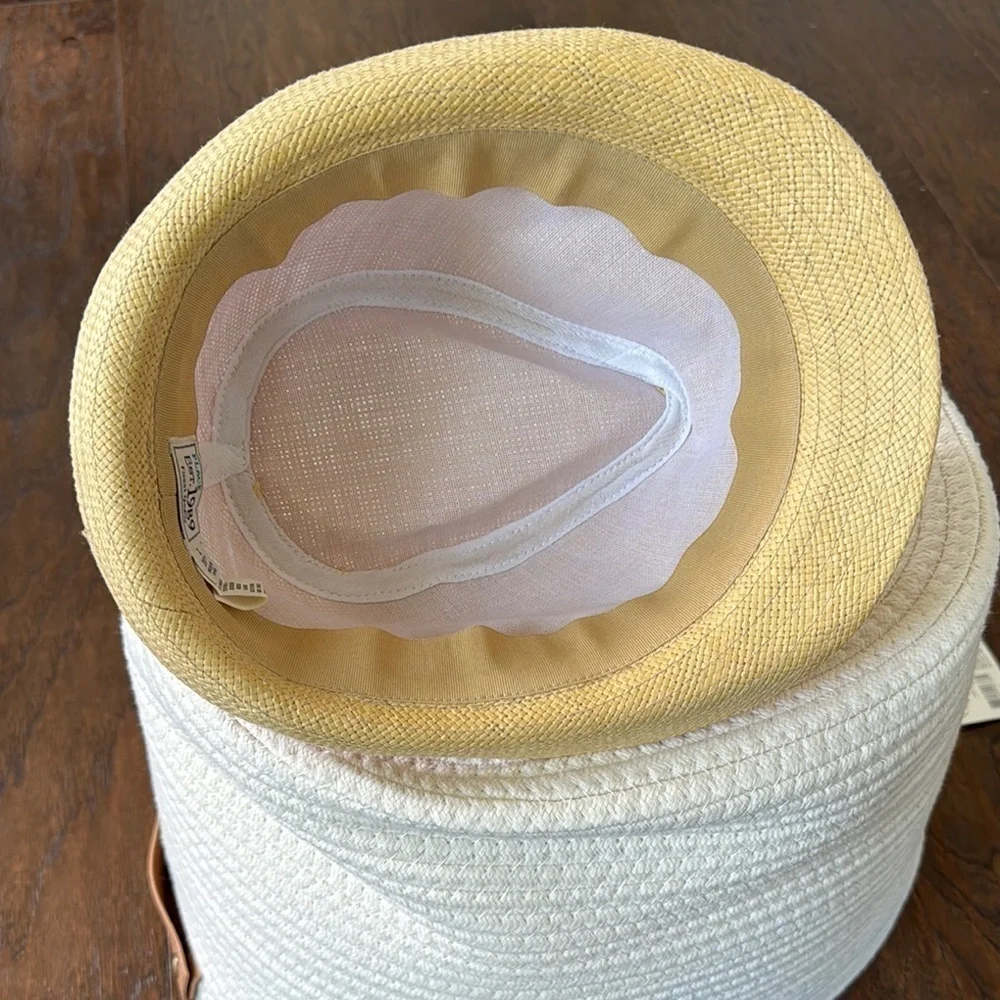Tan Fedora Hat with Orange and Navy Band
